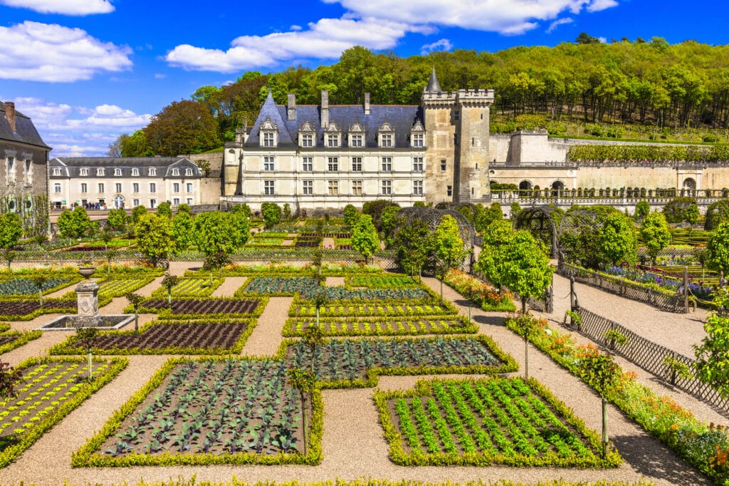 Most beautiful castles of Europe - chateau Villandry with splendid botanical gardens . Loire valley, France