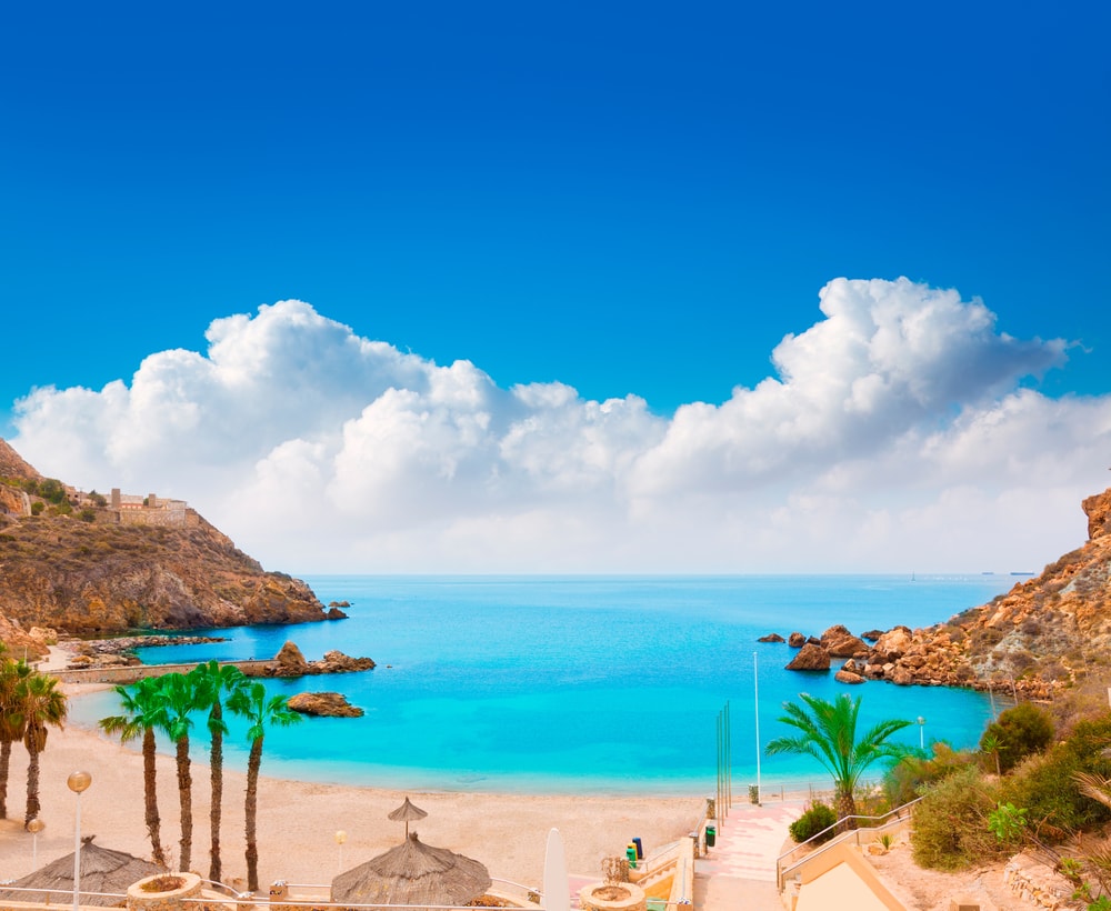 Cartagena Cala Cortina beach in Mediterranean Murcia at Spain