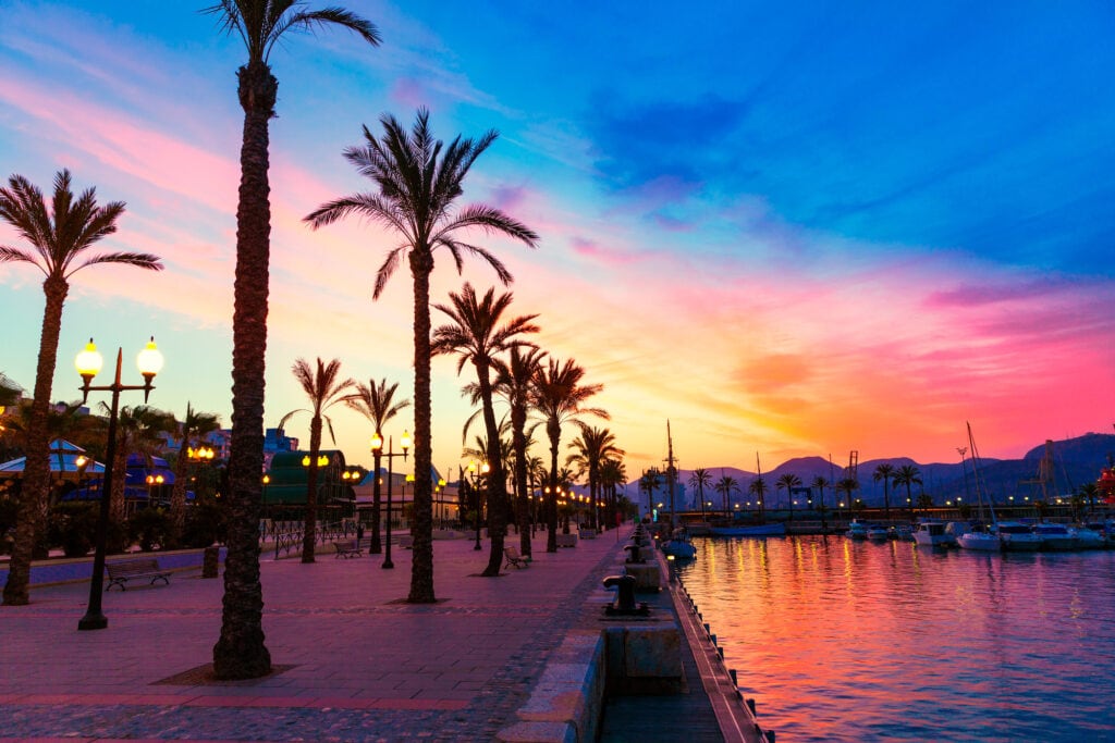Cartagena Murcia port marina sunset in Mediterranean Spain