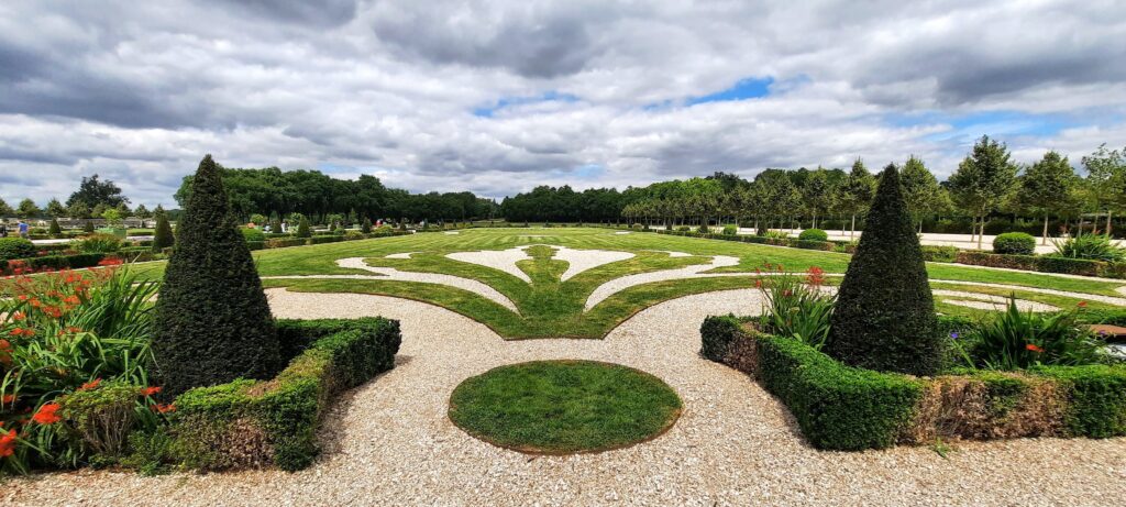 Chateau de Chambord the gardens with the fleur de lis cut into the grass