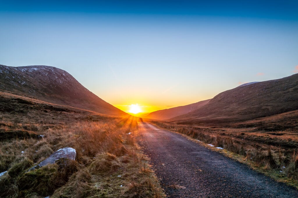 Winter sunset at the Glenveagh National Park in County Donegal - Ireland.