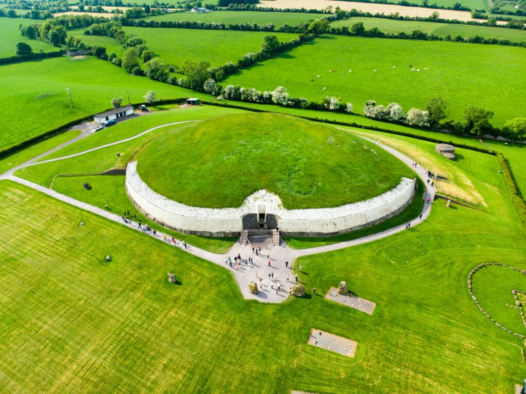 Newgrange, a prehistoric monument built during the Neolithic period, located in County Meath, Ireland. One of the most popular tourist attractions in Ireland, UNESCO World Heritage Site