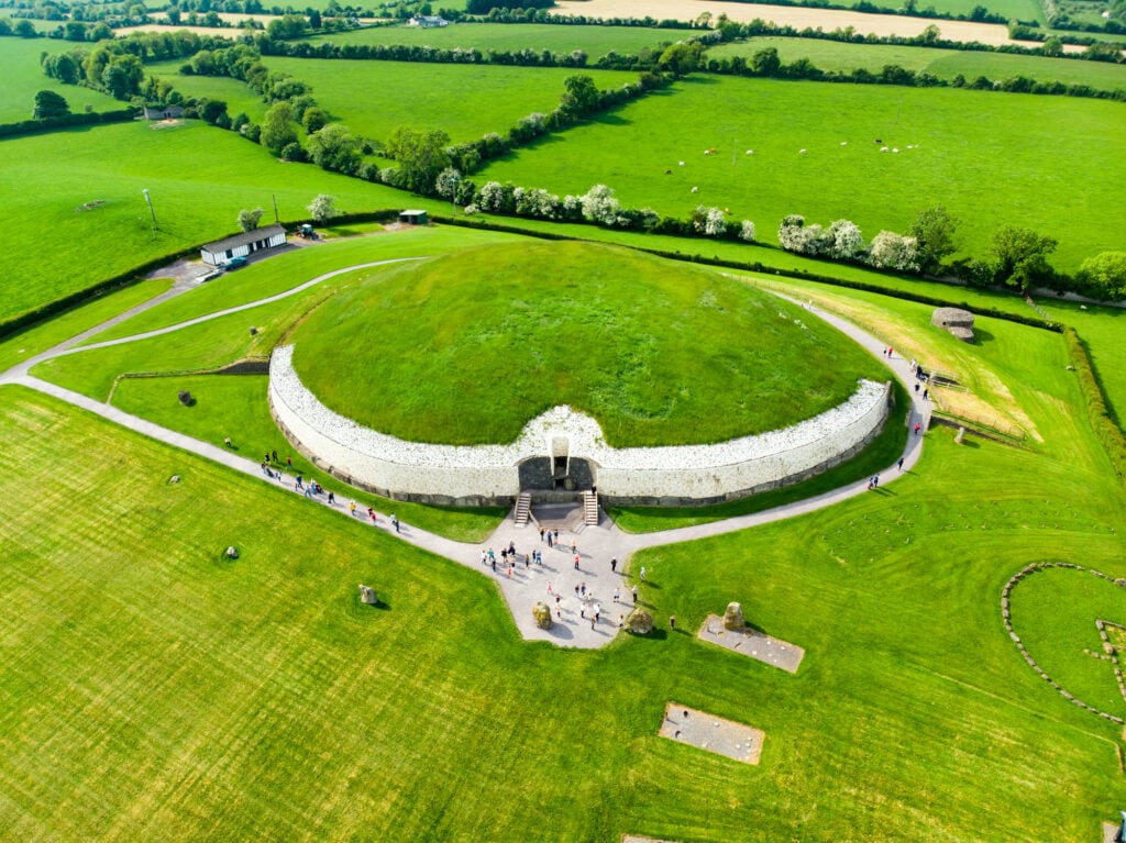 Newgrange, a prehistoric monument built during the Neolithic period, located in County Meath, Ireland. One of the most popular tourist attractions in Ireland, UNESCO World Heritage Site - access with an Irish Heritage Card