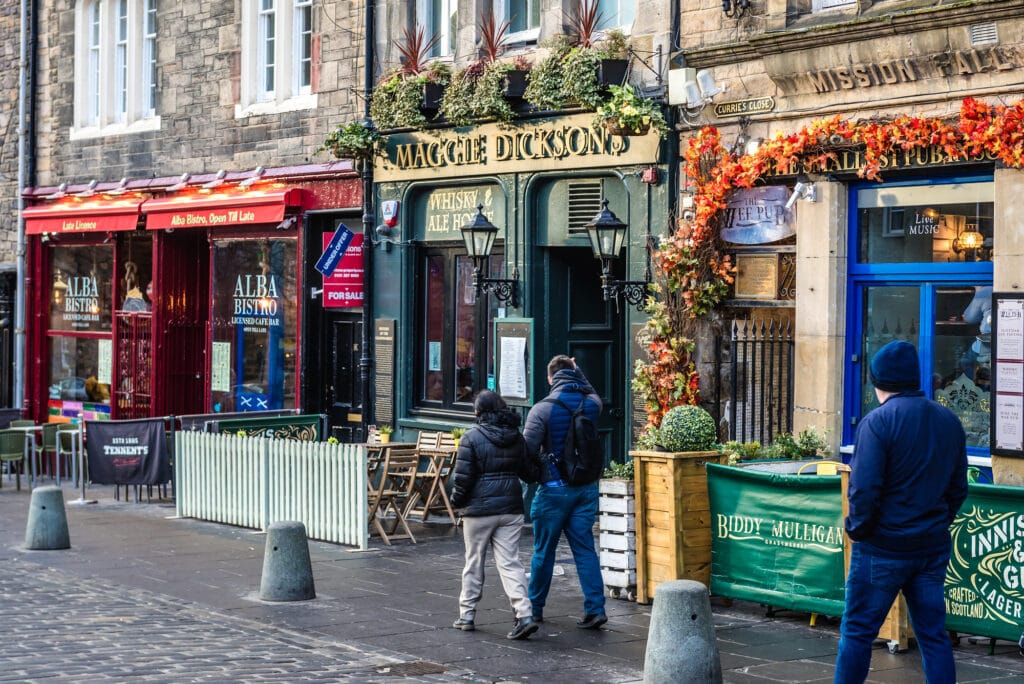 Edinburgh, Scotland - January 18, 2020: Maggie Dicksons bar and grill in historic part of Edinburgh city