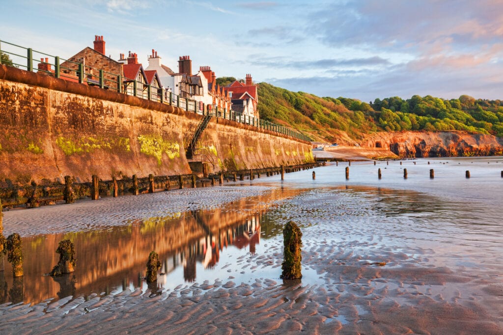 Sandsend Beach, Whitby, North Yorkshire, England, UK, early on a sunny spring morning