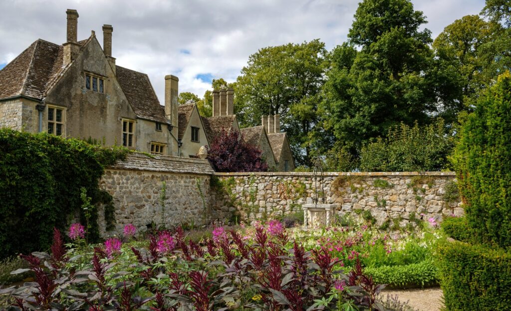 Avebury England , UK - gardens of avebury mansion at Dovecote in Avebury, Wiltshire , England, United Kingdom.