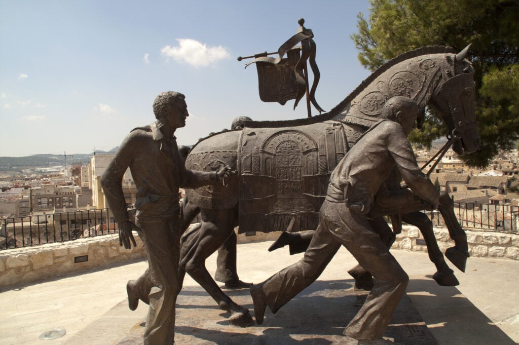 Caravaca de la Cruz (Murcia) Spain. Monument to the Caballos del Vino in the village of Caravaca de la Cruz