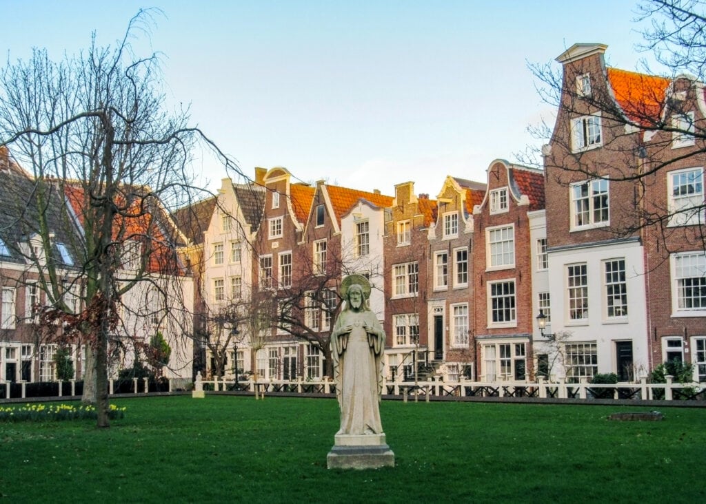 Amsterdam, Holland, Netherlands – January, 2019: Begijnhof, one of Amsterdam’s oldest inner courtyards and one of the city’s best known landmark with collection of historic houses