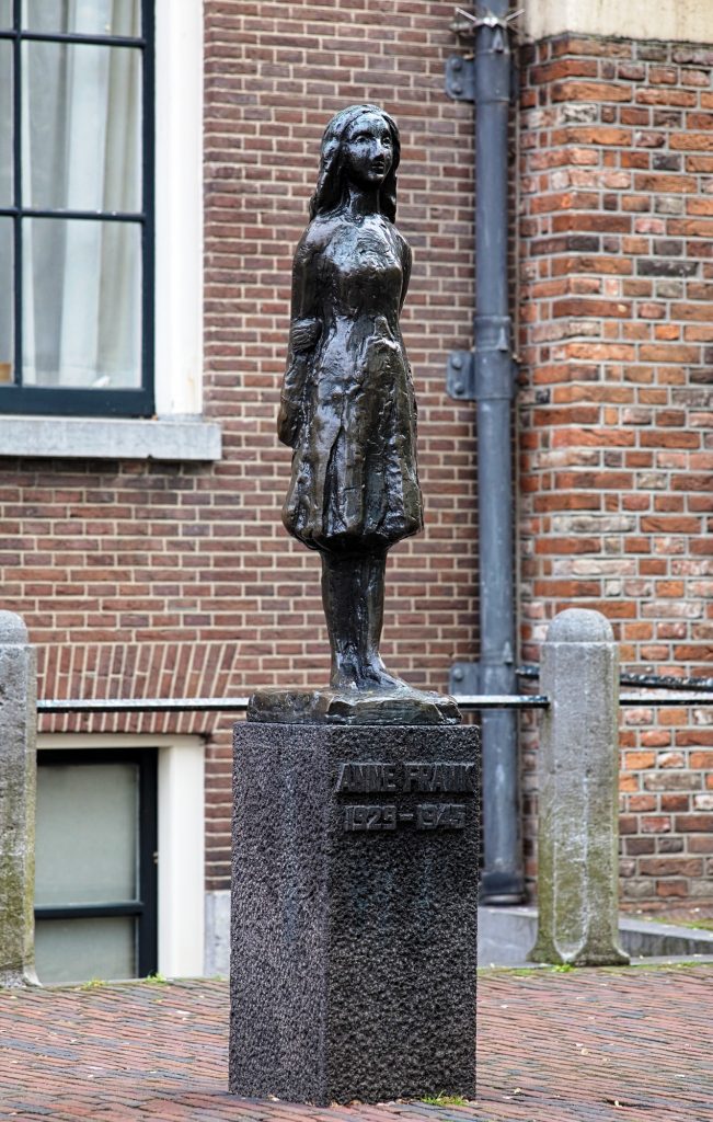 Monument of Anne Frank outside the Westerkerk in Amsterdam, Netherlands