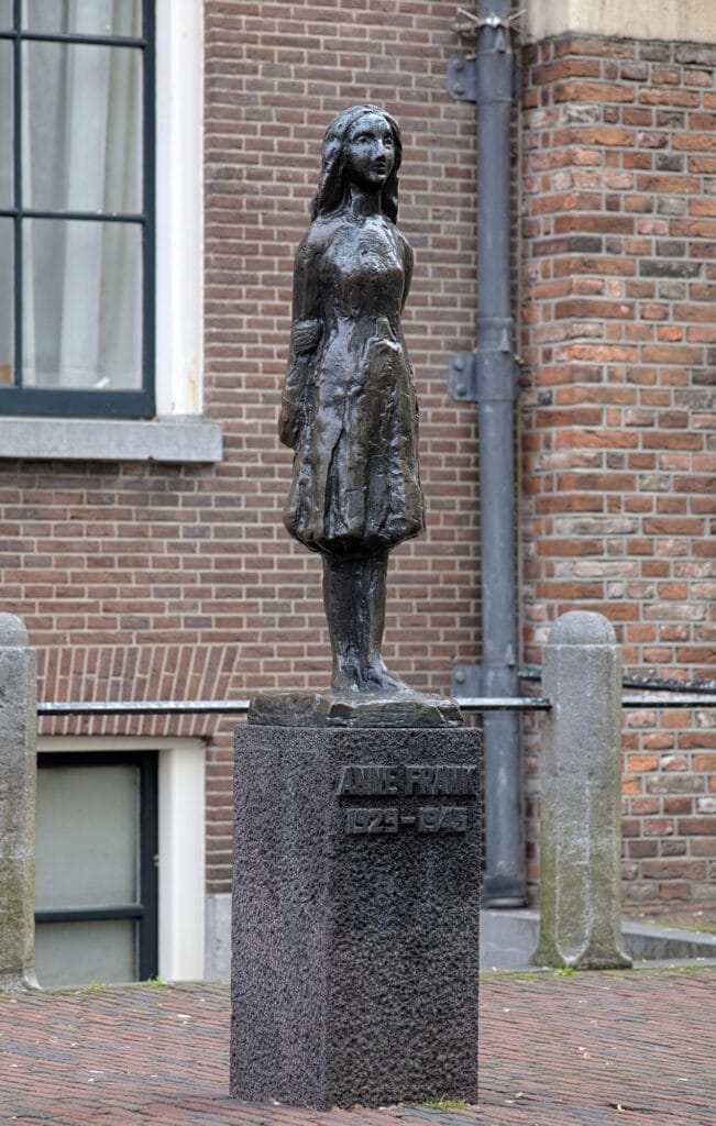 Monument of Anne Frank outside the Westerkerk in Amsterdam, Netherlands