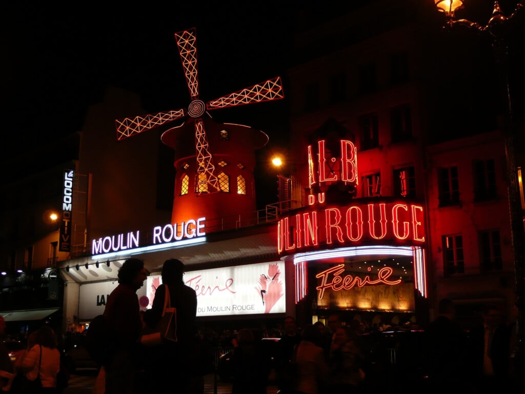 PARIS, FRANCE - Apr 25, 2008: Famous La Moulin Rouge in Paris at night, France