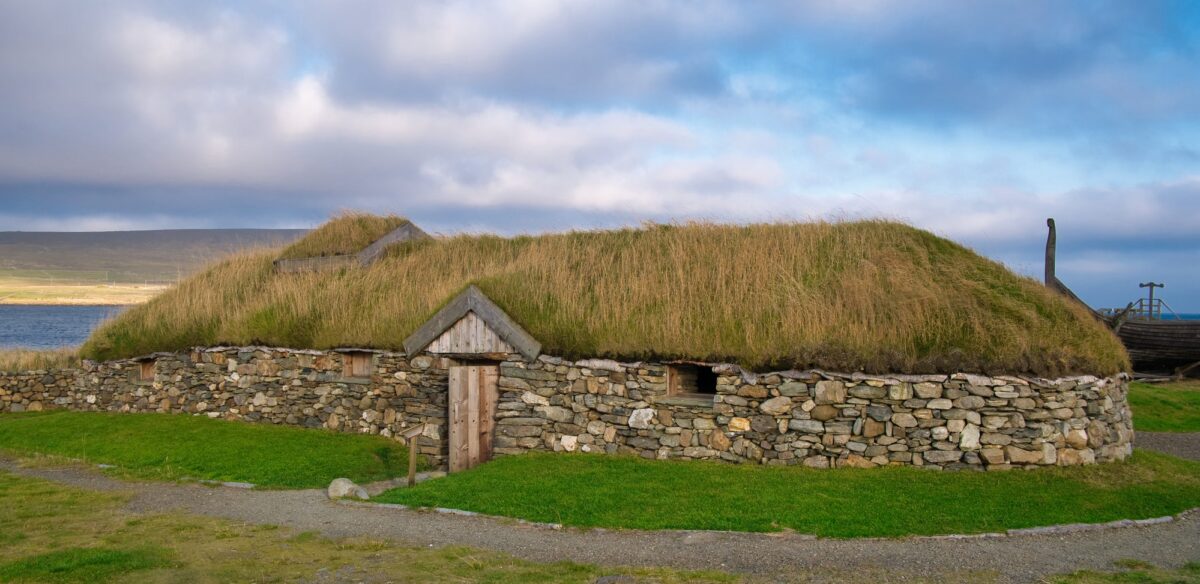 The reconstructed Viking Longhouse near Haroldswick, Unst, Shetland, Scotland, UK