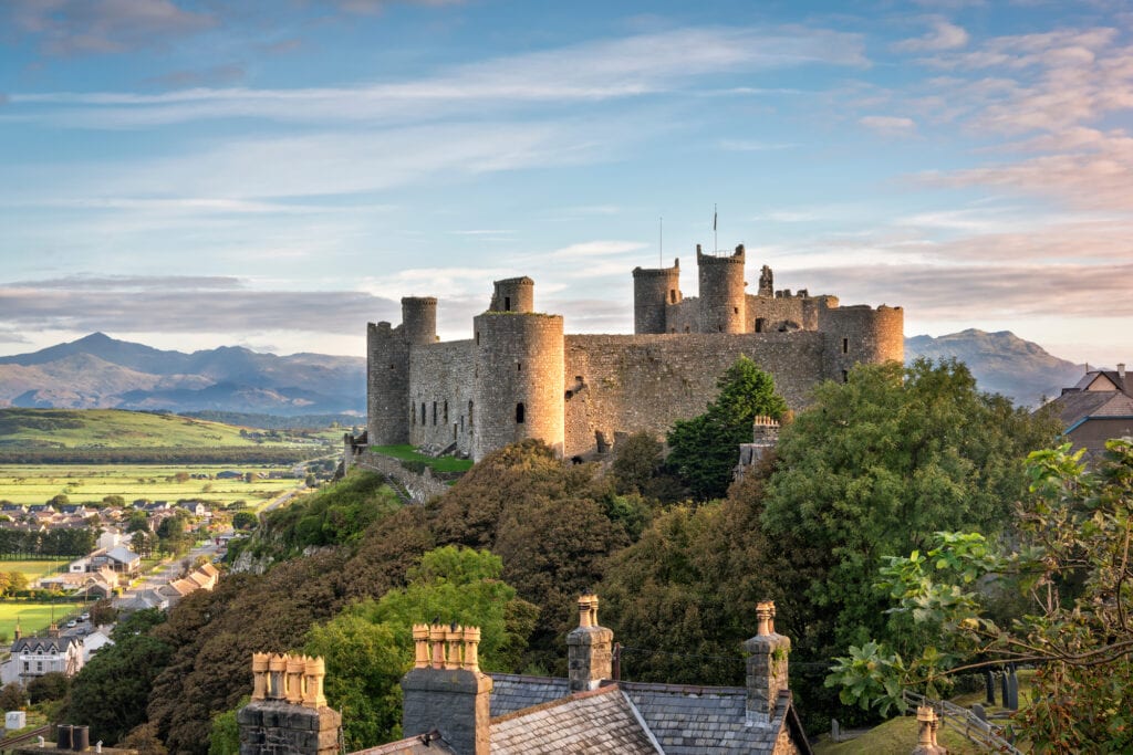 Harlech, Wales, United Kingdom - September 20, 2016: View of Harlech Castle in North Wales at sunrise things to do in Wales