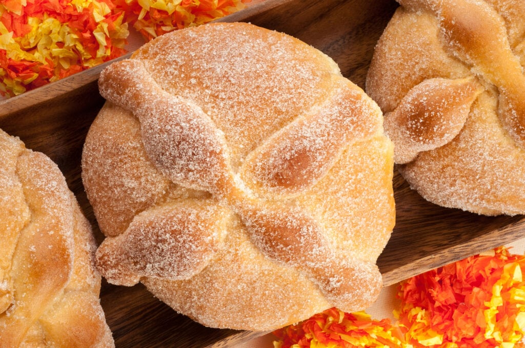 Sweet bread called (Pan de Muerto) enjoyed during Day of the Dea