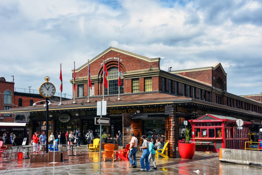 Ottawa, Canada - September 6, 2021: The Byward Market building is a popular gathering place which houses shops offering specialty dining and boutiques in the historic Byward Market area of the capital city.