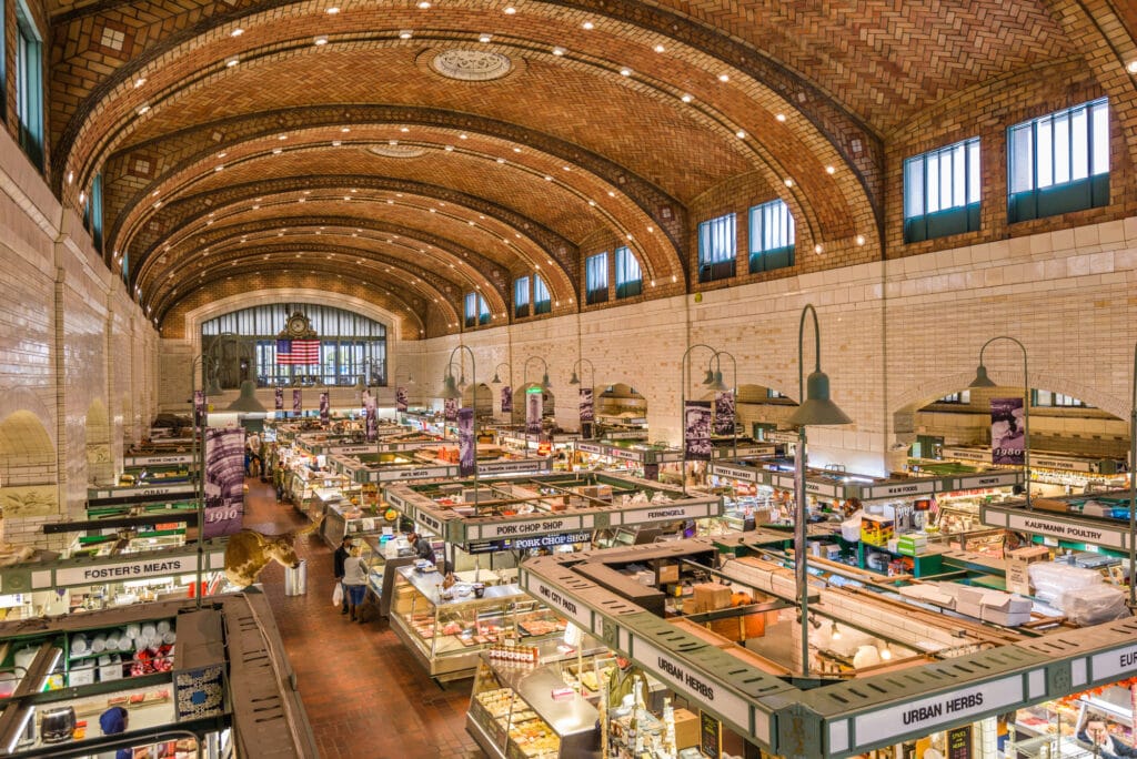 CLEVELAND, OHIO - OCTOBER 30, 2017: The West Side Market interior. It is considered the oldest operating market space in Cleveland.
