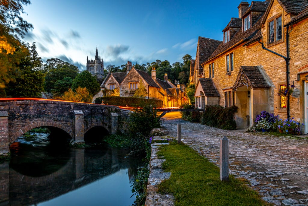 View of Castle Combe, a village and civil parish within the Cotswolds Area of Natural Beauty in Wiltshire, England