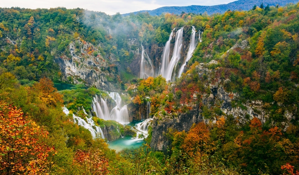 Breathtaking view of the most famous waterfalls in Plitvice national park, Croatia