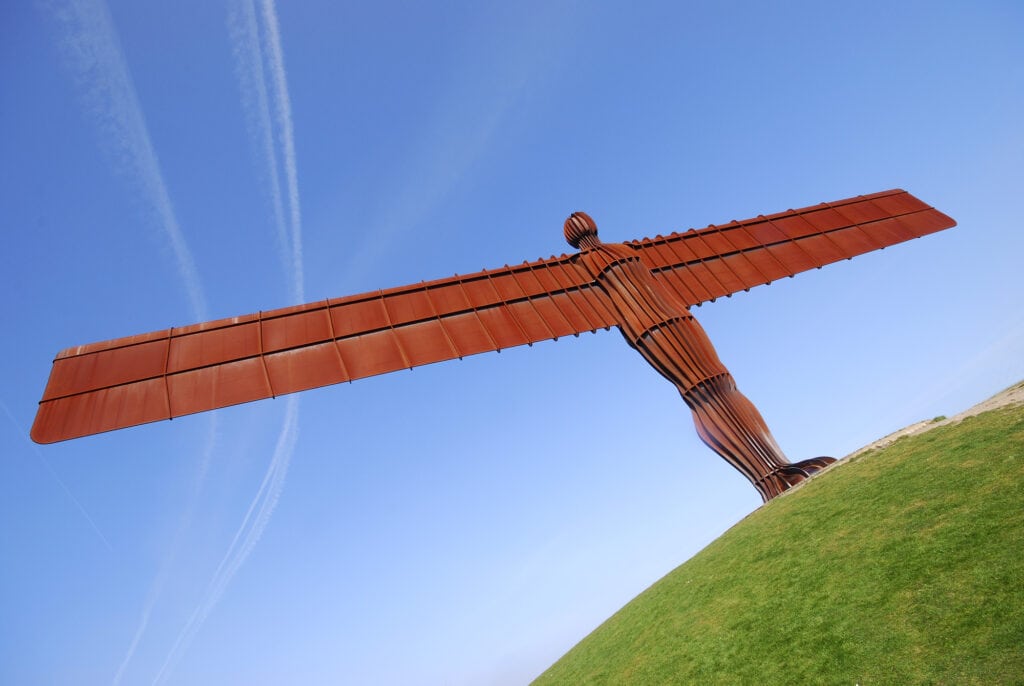 View of Angel of the North statue, near Gorlmey, Gateshead, UK.