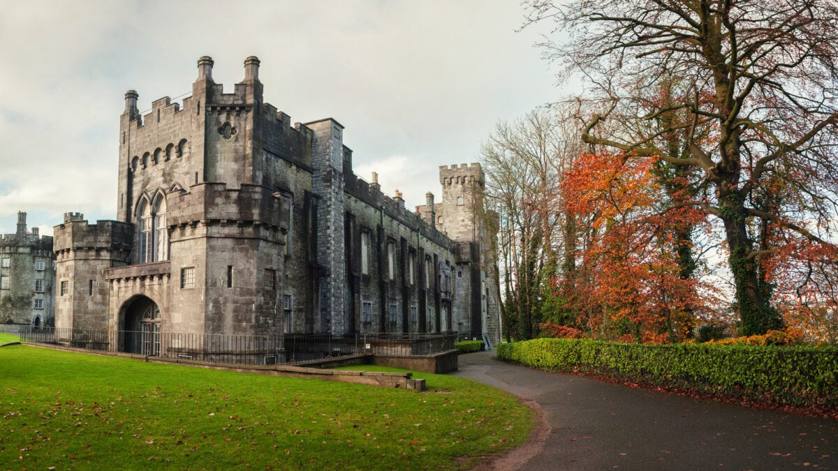 Kilkenny Castle with the trees turning to gold in the fall