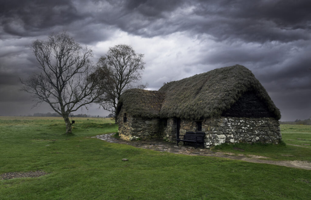 Old Leanach Cottage which stands on the Culloden battlefield near Inverness, Scotland, UK