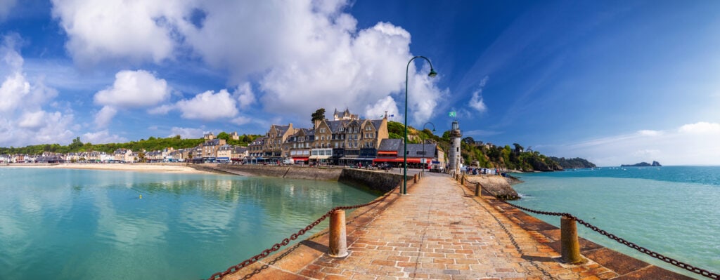 Panoramic view of Cancale, located on the coast of the Atlantic Ocean on the Baie du Mont Saint Michel, in the Brittany region of Western France