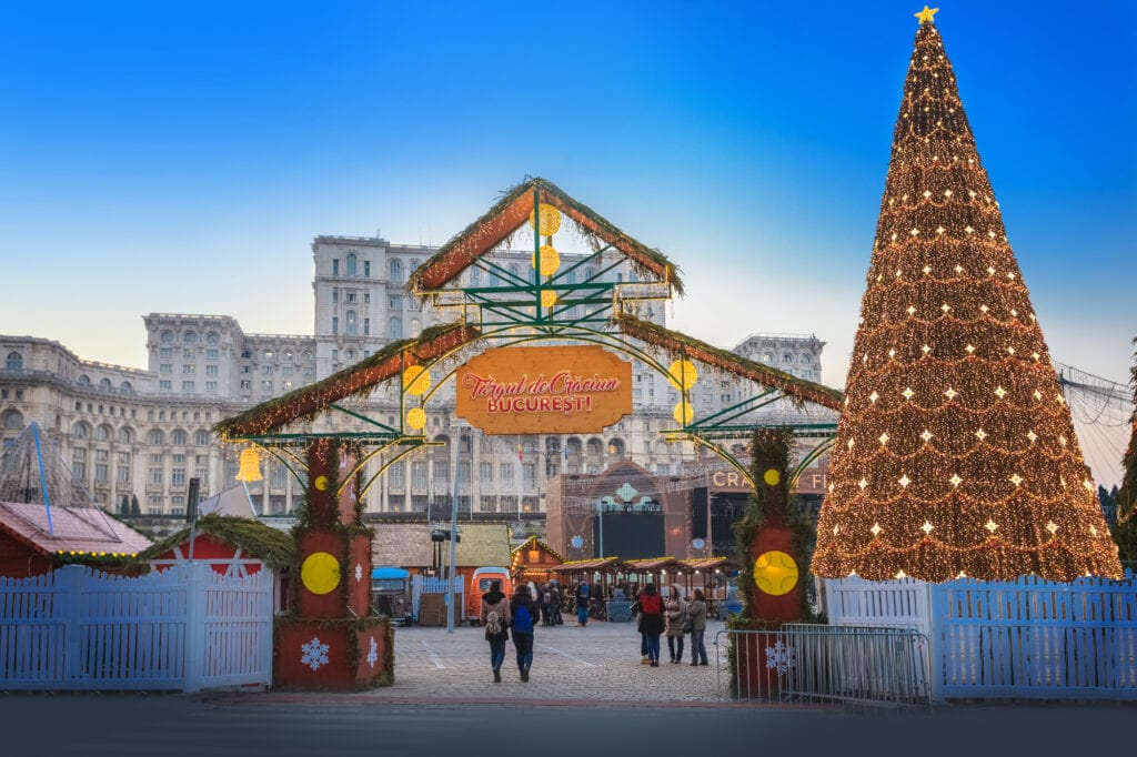 Christmas Market in Bucharest capital in winter holiday, Romania