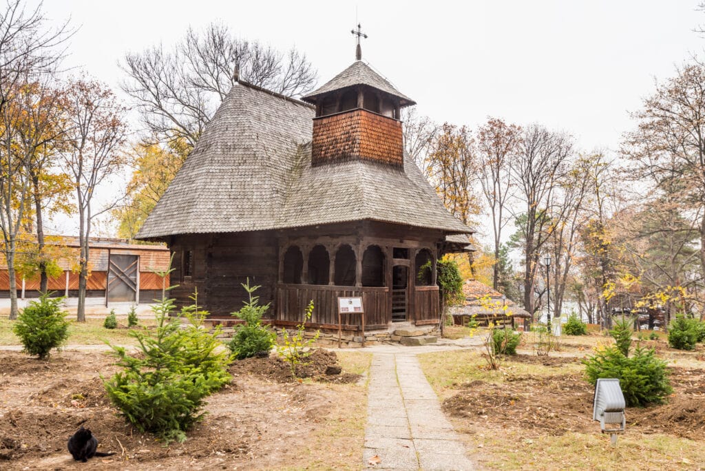 Authentic church and peasant; houses from all over Romania in Dimitrie Gusti National Village Museum; an ethnographic museum located in the King Michael I Park; shows traditional Romanian village life