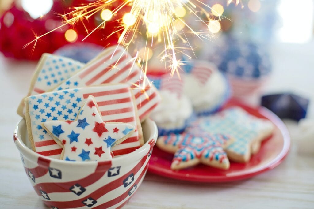 Weird American Food, stars and stripes cookies in a red white and blue cup celebrating the 4th of July weird American food