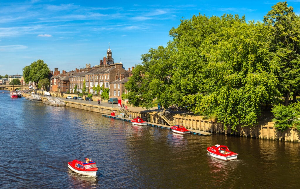 Panorama of River Ouse in York in North Yorkshire in a beautiful summer day, England, United Kingdom City Staycations in the UK