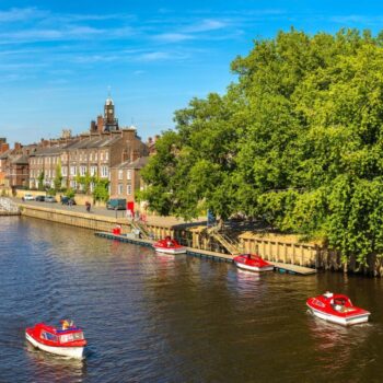Panorama of River Ouse in York in North Yorkshire in a beautiful summer day, England, United Kingdom City Staycations in the UK