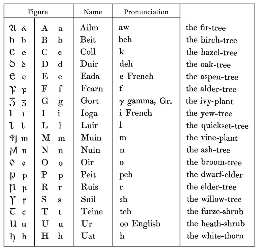 Irish celtic symbols a chart of the Irish gaelic alphabet