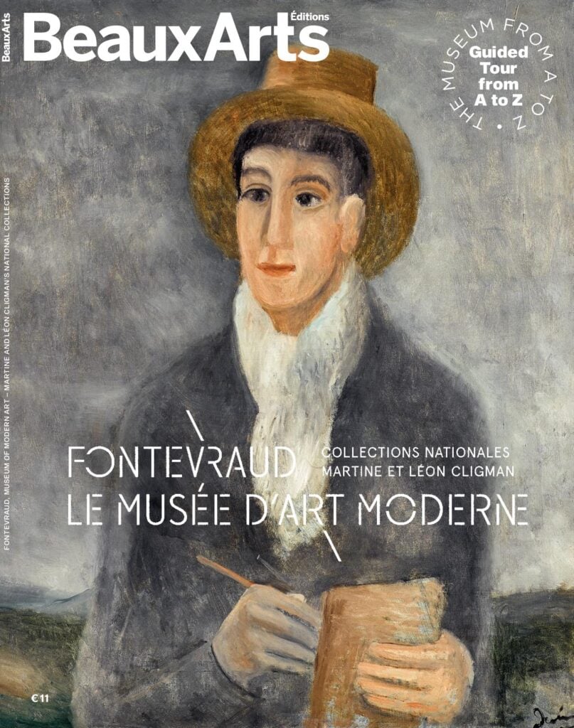 The beauxarts magazine cover featuring a man in a hat at Fontevraud Royal Abbey.