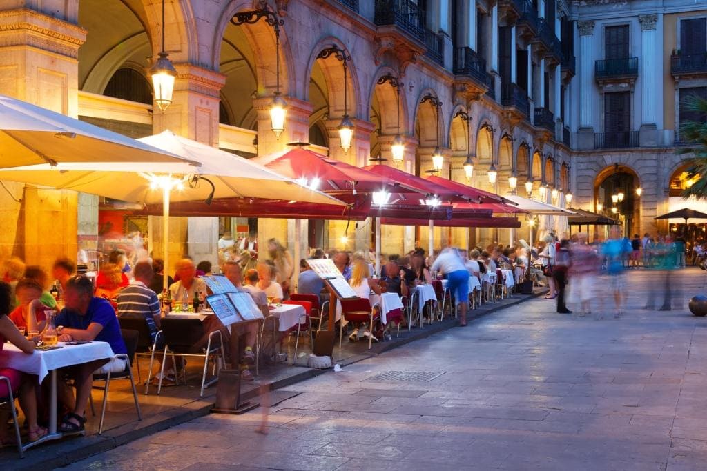 night view of Placa Reial in Barcelona