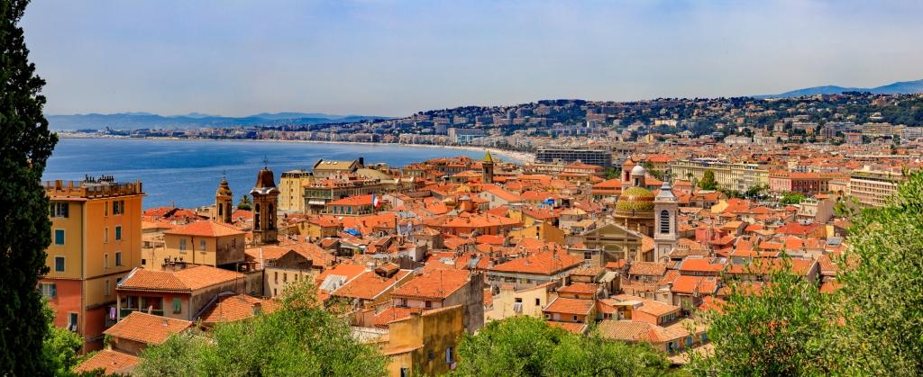 Nice old town and city coastline on the Mediterranean Sea