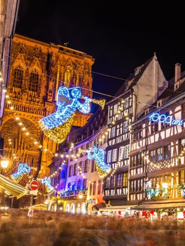 Buildings near Strasbourg Cathedral before Christmas - France