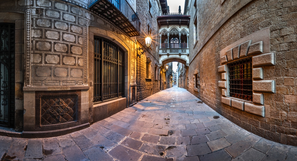 Barri Gothic Quarter and Bridge of Sighs in Barcelona, Catalonia