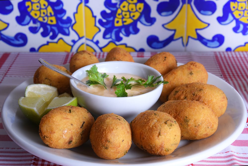 fried dumpling, cod dumpling, fish meat, local focus salted cod fritters, bacalao bunuelos