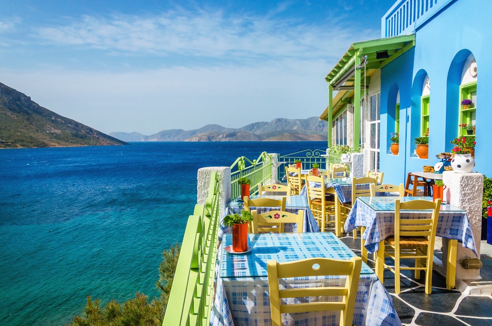 Typical Greek restaurant on the balcony, Greece