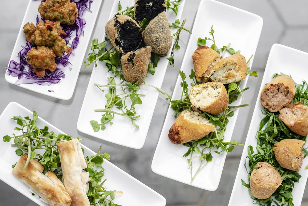 selection of traditional portuguese tapas snacks on lisbon restaurant table