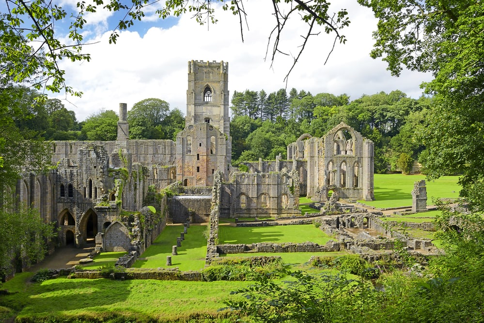 Studley Water gardens in North Yorkshire with a ruined Abbey and beautiful gardens surrounding it