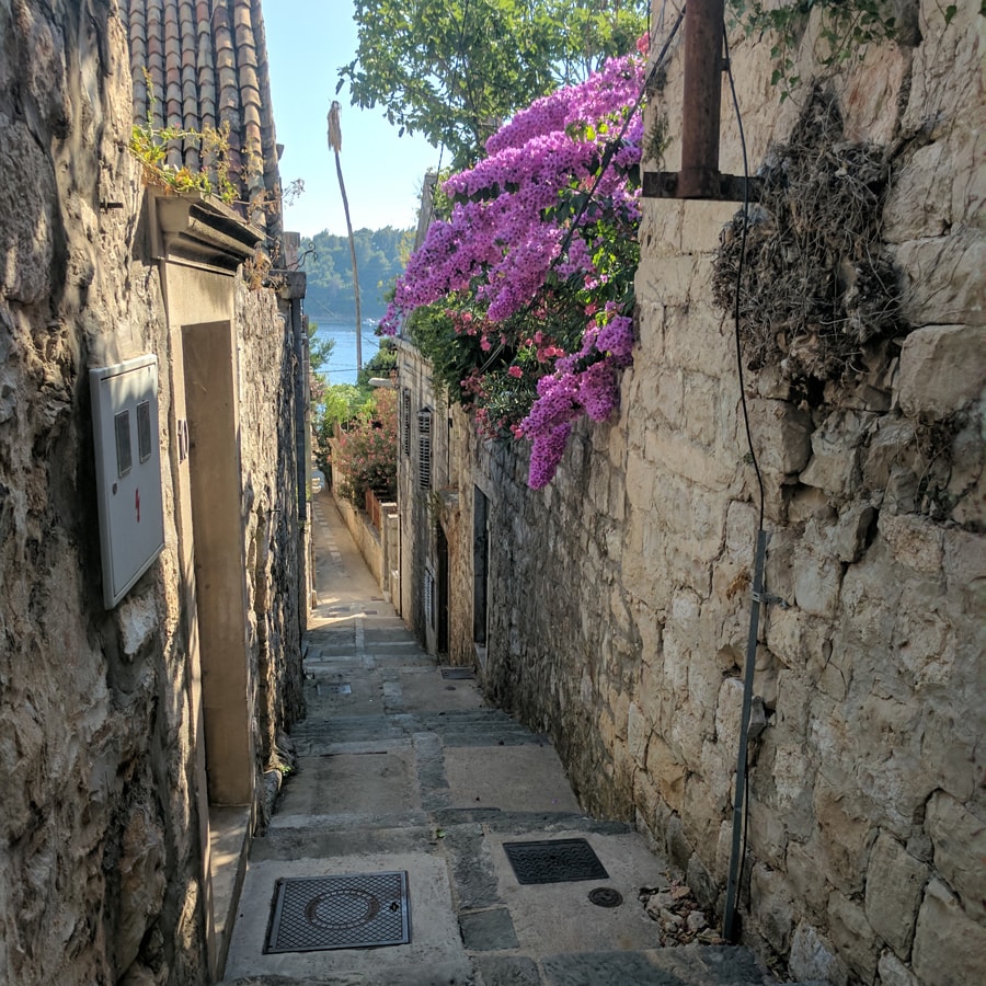 the medieval streets and stone houses with a cobblestone road in Cavtat Croatia