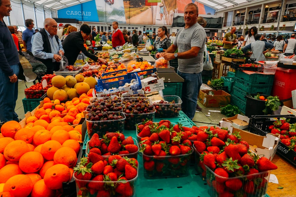 Cascais, Portugal - June 9th, 2018: Cascais food market is the place to go if you want fresh local produce and fish. Busiest days are Wed and Sat