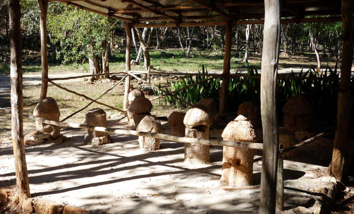 Inside the hut keeping the statues