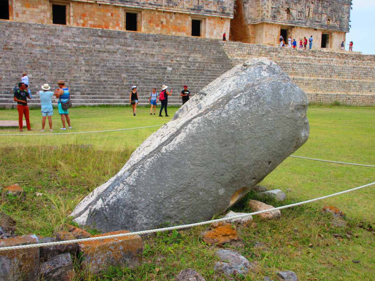 The pillory stone at Uxmal. A giant stone sitting on an angle