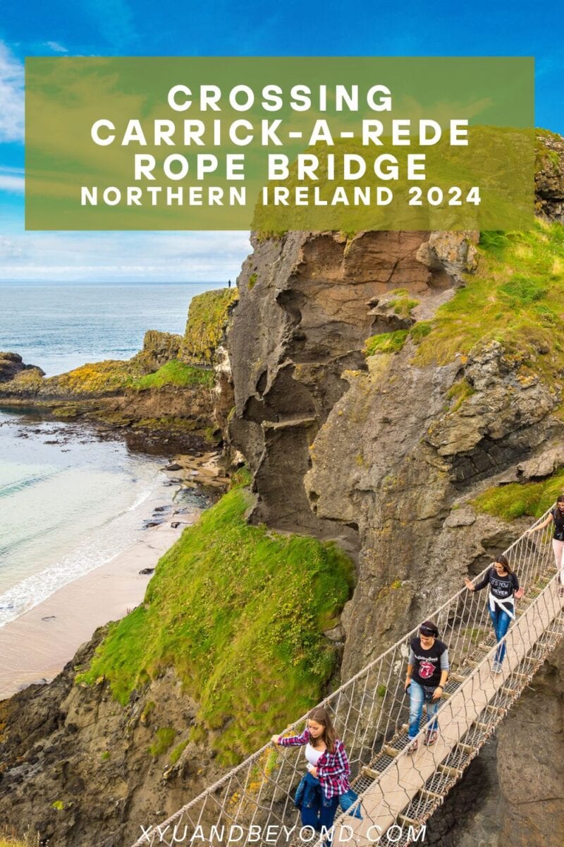 Visitors crossing the Carrick-a-Rede Rope Bridge in Northern Ireland, 2024.