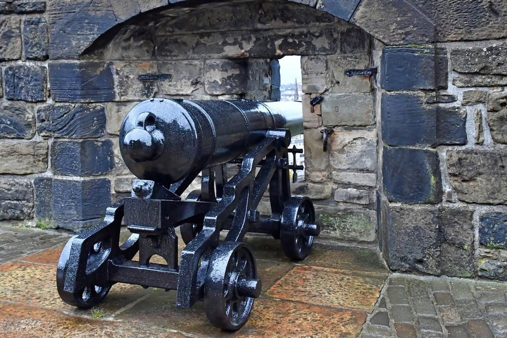 Edinburgh,Scotland - the old picturesque castle with Mons Meg the giant cannon