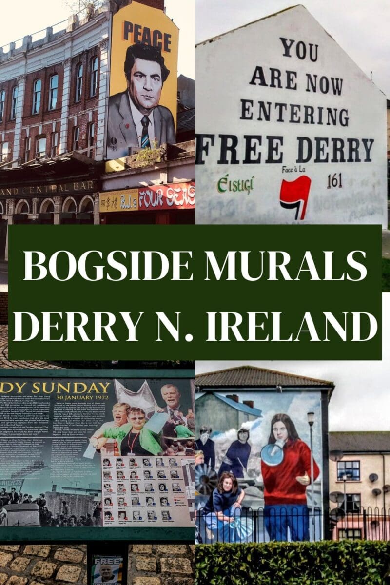 A collage of the Derry murals in the political and historical context of the Bogside neighborhood in Northern Ireland.