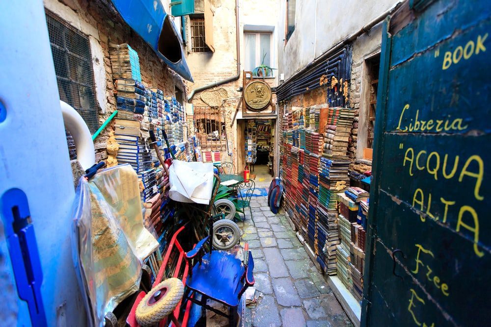 Venice. Italy. Libreria Acqua Alta bookstore