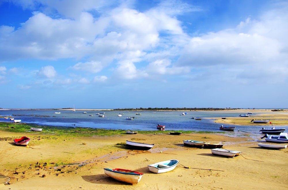 Small boats on Ria Formosa, Algarve, Portugal